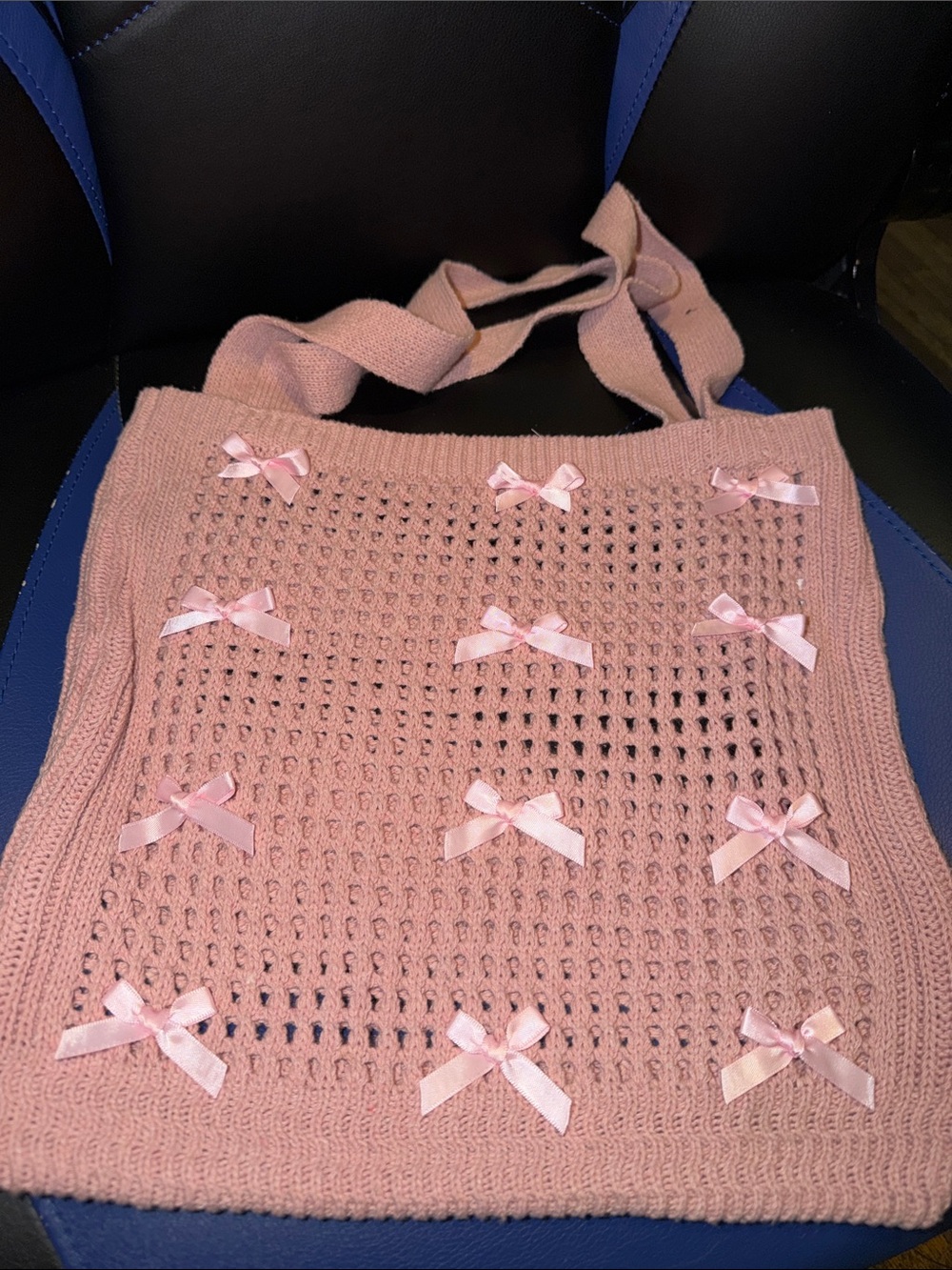 Pink Knit Crochet Tote Bag - Womens Shoulder Bag